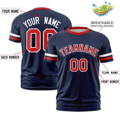 Custom Navy Red T-shirt Classic Style Stripe Fashion Sports Shirt for Youth & Adults