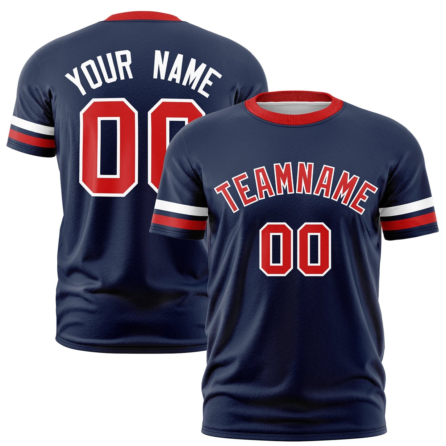 Custom Navy Red T-shirt Classic Style Stripe Fashion Sports Shirt for Youth & Adults