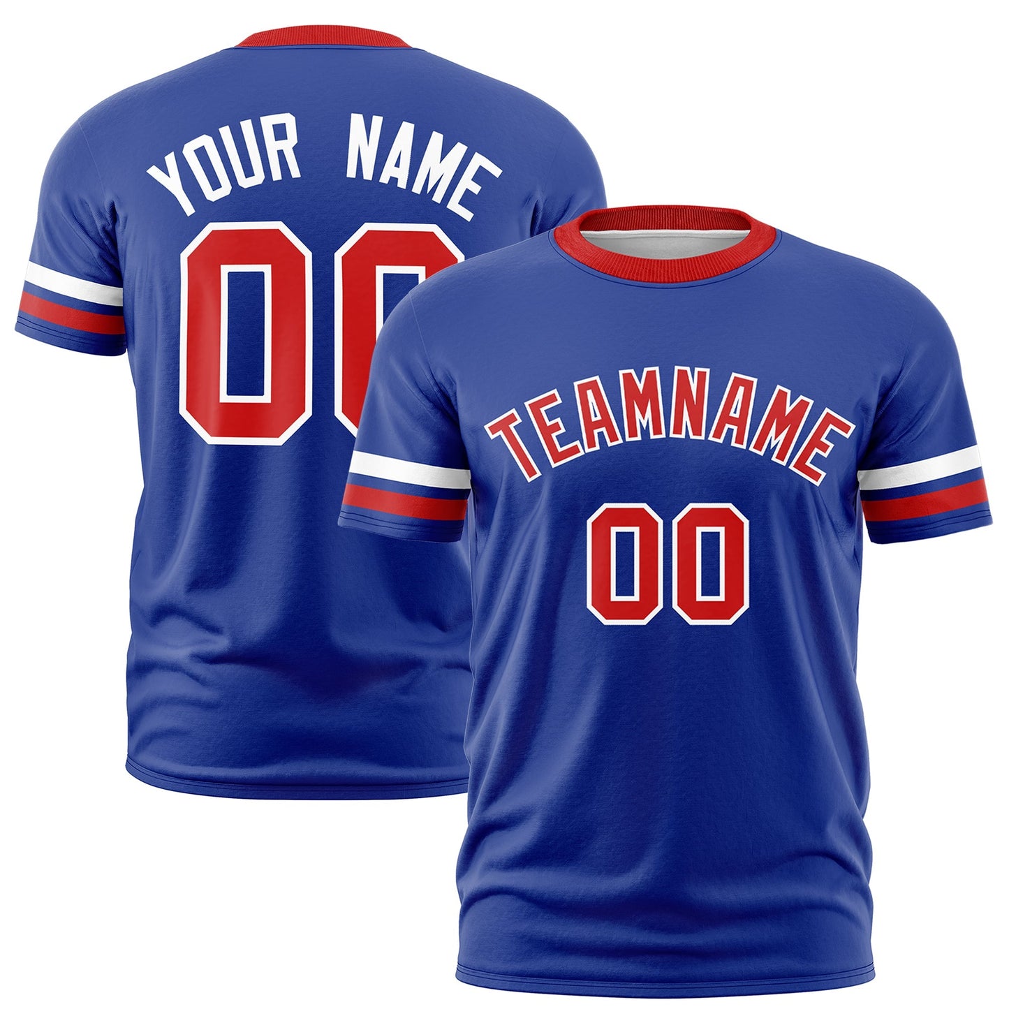 Custom Royal Blue Red T-shirt Classic Style Stripe Fashion Sports Shirt for Youth & Adults