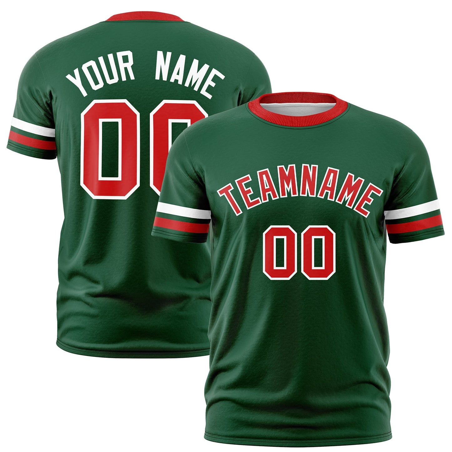Custom Green Red T-shirt Classic Style Stripe Fashion Sports Shirt for Youth & Adults