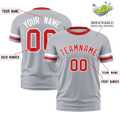 Custom Gray Red T-shirt Classic Style Stripe Fashion Sports Shirt for Youth & Adults