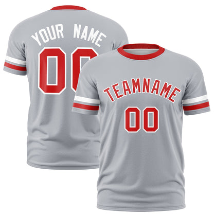 Custom Gray Red T-shirt Classic Style Stripe Fashion Sports Shirt for Youth & Adults