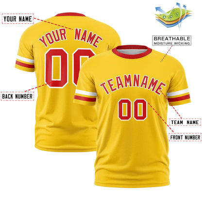 Custom Gold Red T-shirt Classic Style Stripe Fashion Sports Shirt for Youth & Adults