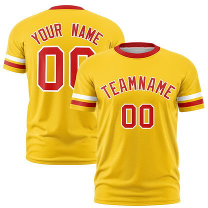 Custom Gold Red T-shirt Classic Style Stripe Fashion Sports Shirt for Youth & Adults