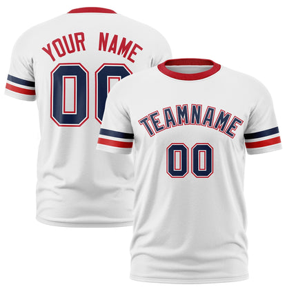 Custom White Red T-shirt Classic Style Stripe Fashion Sports Shirt for Youth & Adults