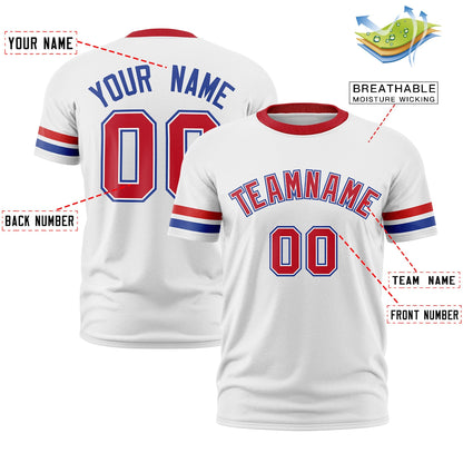 Custom White Royal Blue T-shirt Classic Style Stripe Fashion Sports Shirt for Youth & Adults