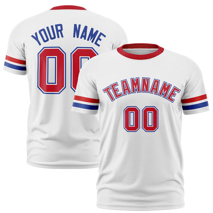 Custom White Royal Blue T-shirt Classic Style Stripe Fashion Sports Shirt for Youth & Adults