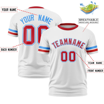 Custom White Red T-shirt Classic Style Stripe Fashion Sports Shirt for Youth & Adults