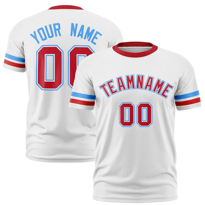 Custom White Red T-shirt Classic Style Stripe Fashion Sports Shirt for Youth & Adults