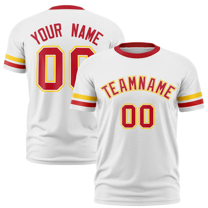 Custom White Red T-shirt Classic Style Stripe Fashion Sports Shirt for Youth & Adults