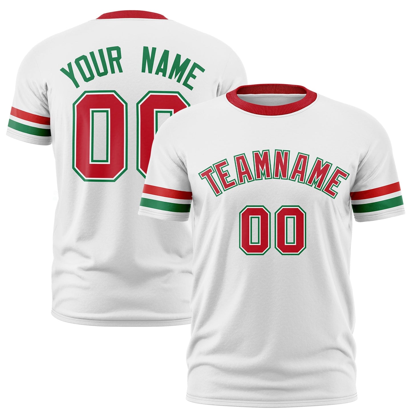 Custom White Kelly Green T-shirt Classic Style Stripe Fashion Sports Shirt for Youth & Adults