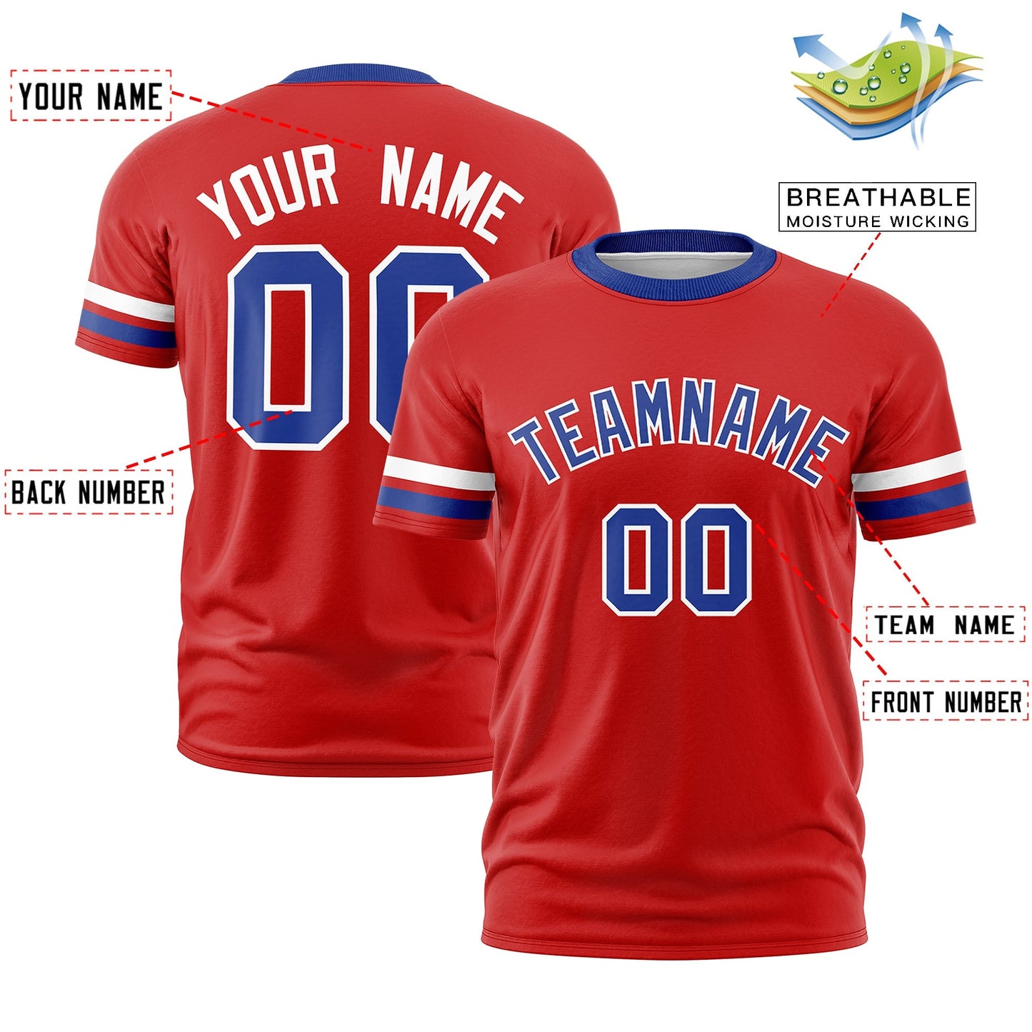 Custom Red Royal Blue T-shirt Classic Style Stripe Fashion Sports Shirt for Youth & Adults