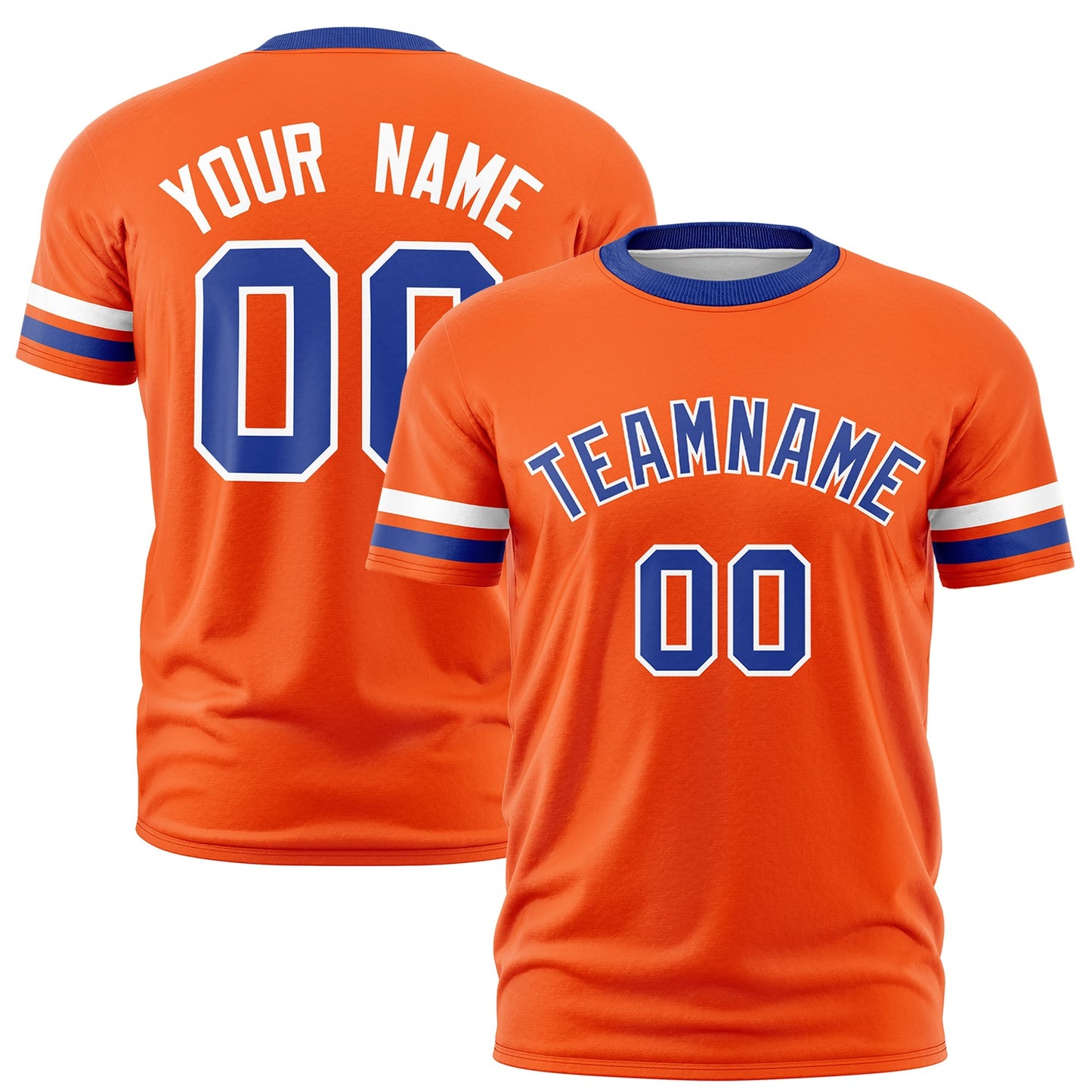 Custom Orange Royal Blue T-shirt Classic Style Stripe Fashion Sports Shirt for Youth & Adults