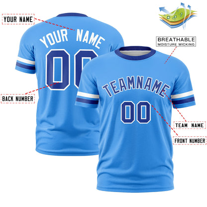Custom Powder Blue Royal Blue T-shirt Classic Style Stripe Fashion Sports Shirt for Youth & Adults