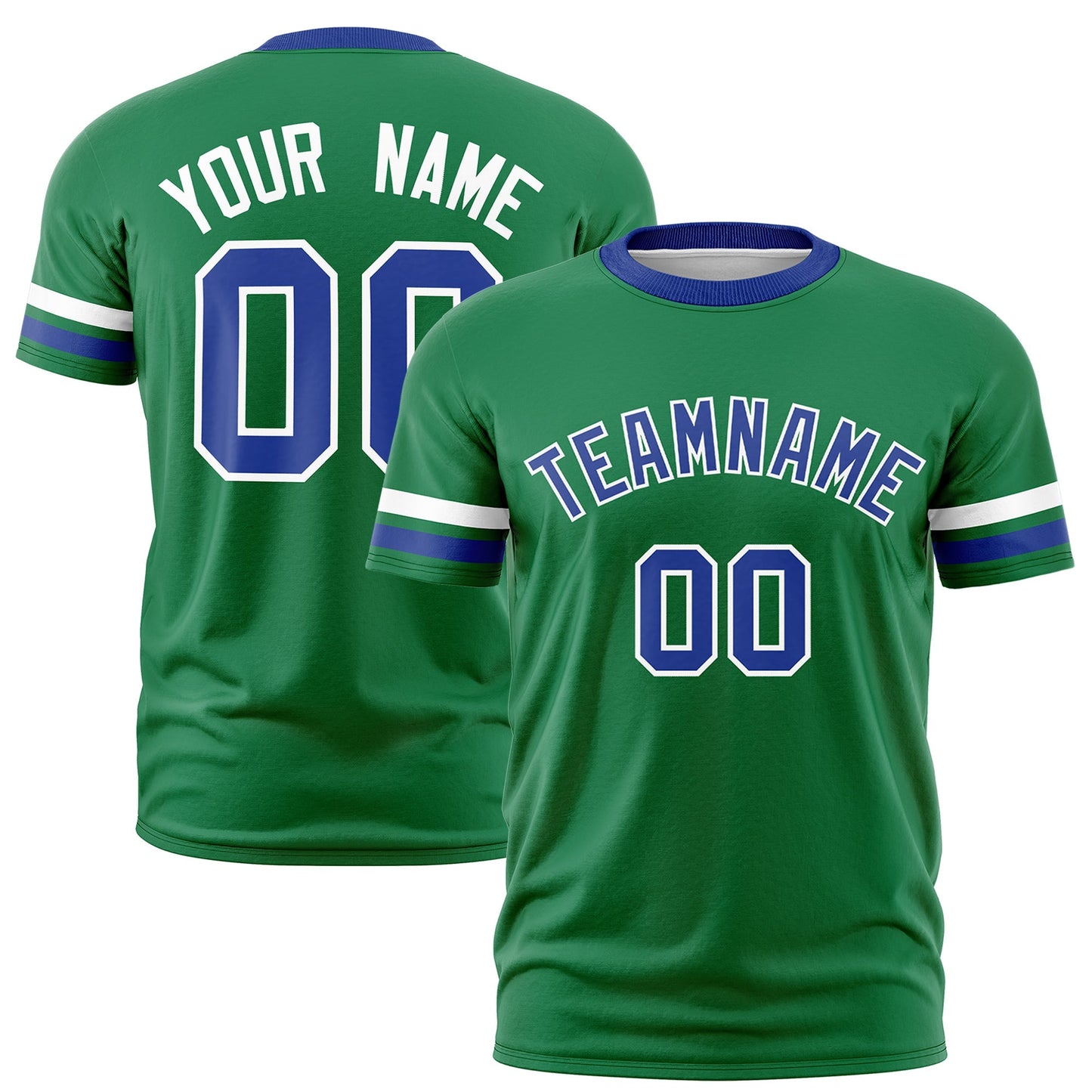 Custom Kelly Green Royal Blue T-shirt Classic Style Stripe Fashion Sports Shirt for Youth & Adults