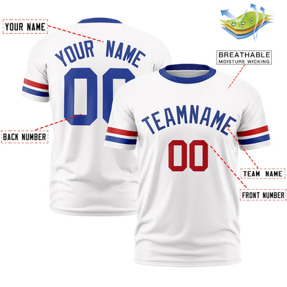 Custom White Royal Blue T-shirt Classic Style Stripe Fashion Sports Shirt for Youth & Adults