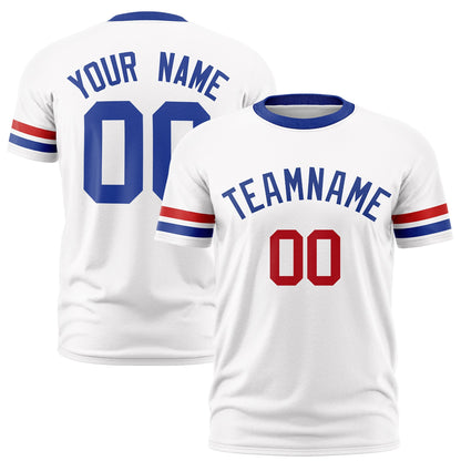 Custom White Royal Blue T-shirt Classic Style Stripe Fashion Sports Shirt for Youth & Adults