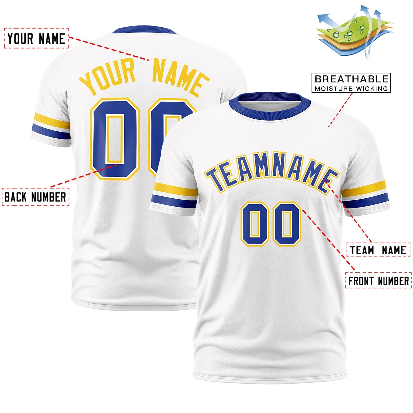 Custom White Royal Blue T-shirt Classic Style Stripe Fashion Sports Shirt for Youth & Adults