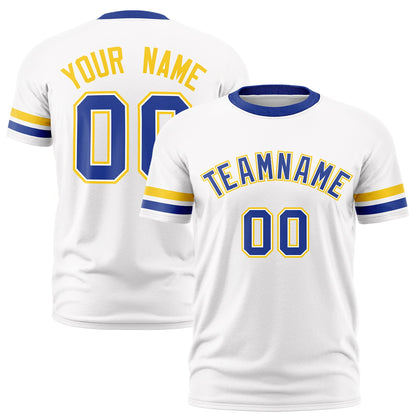 Custom White Royal Blue T-shirt Classic Style Stripe Fashion Sports Shirt for Youth & Adults