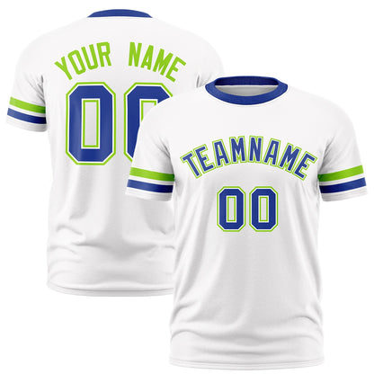 Custom White Royal Blue T-shirt Classic Style Stripe Fashion Sports Shirt for Youth & Adults