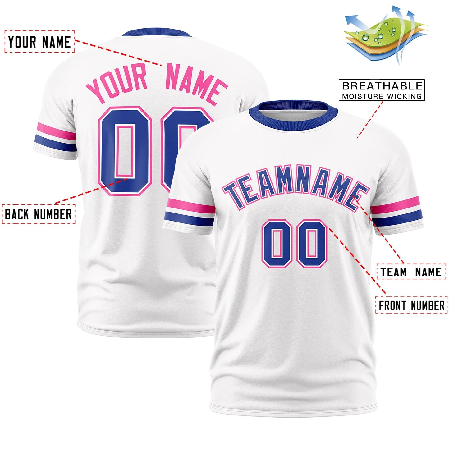 Custom White Royal Blue T-shirt Classic Style Stripe Fashion Sports Shirt for Youth & Adults