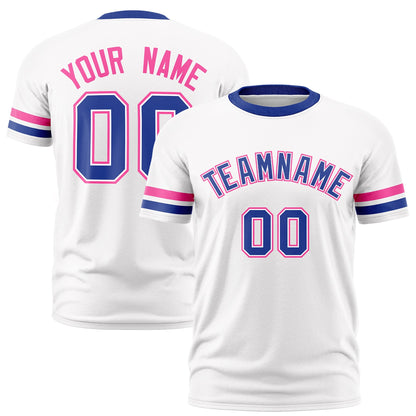Custom White Royal Blue T-shirt Classic Style Stripe Fashion Sports Shirt for Youth & Adults