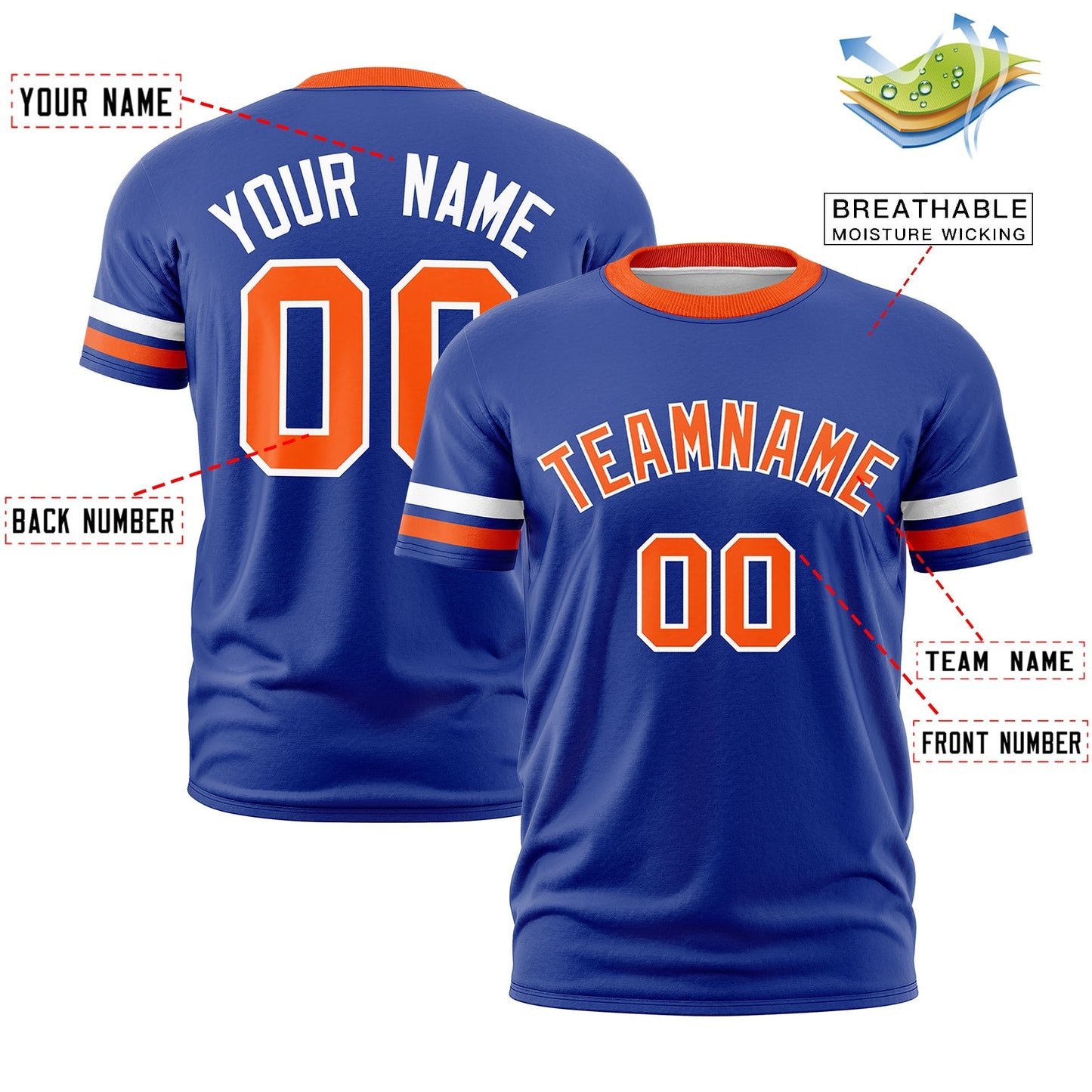 Custom Royal Blue Orange T-shirt Classic Style Stripe Fashion Sports Shirt for Youth & Adults
