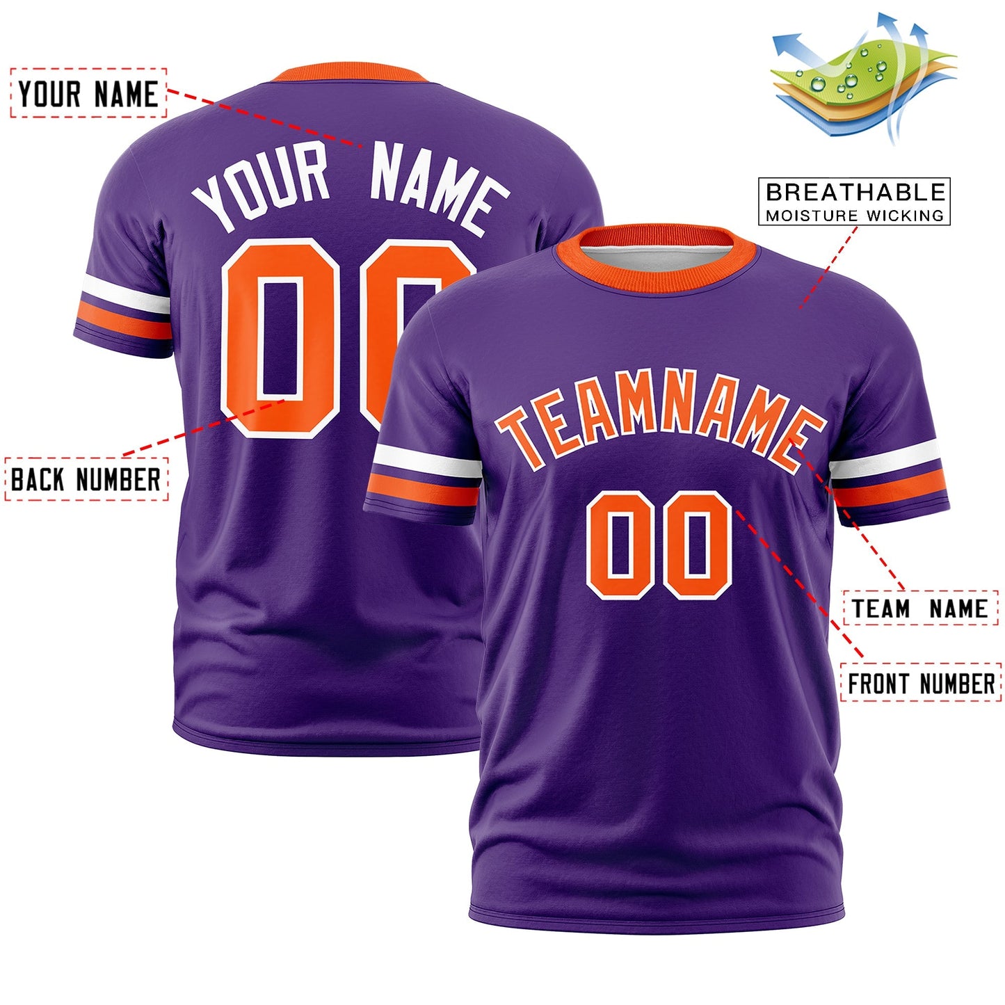 Custom Purple Orange T-shirt Classic Style Stripe Fashion Sports Shirt for Youth & Adults