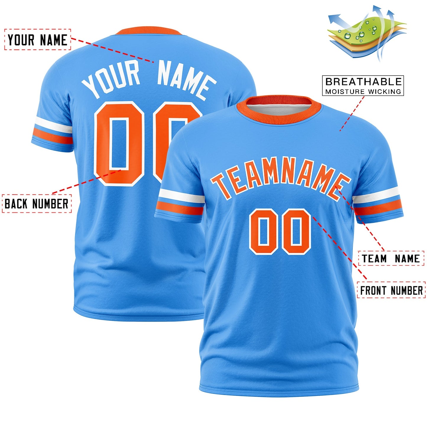 Custom Aqua Orange T-shirt Classic Style Stripe Fashion Sports Shirt for Youth & Adults