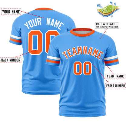 Custom Aqua Orange T-shirt Classic Style Stripe Fashion Sports Shirt for Youth & Adults