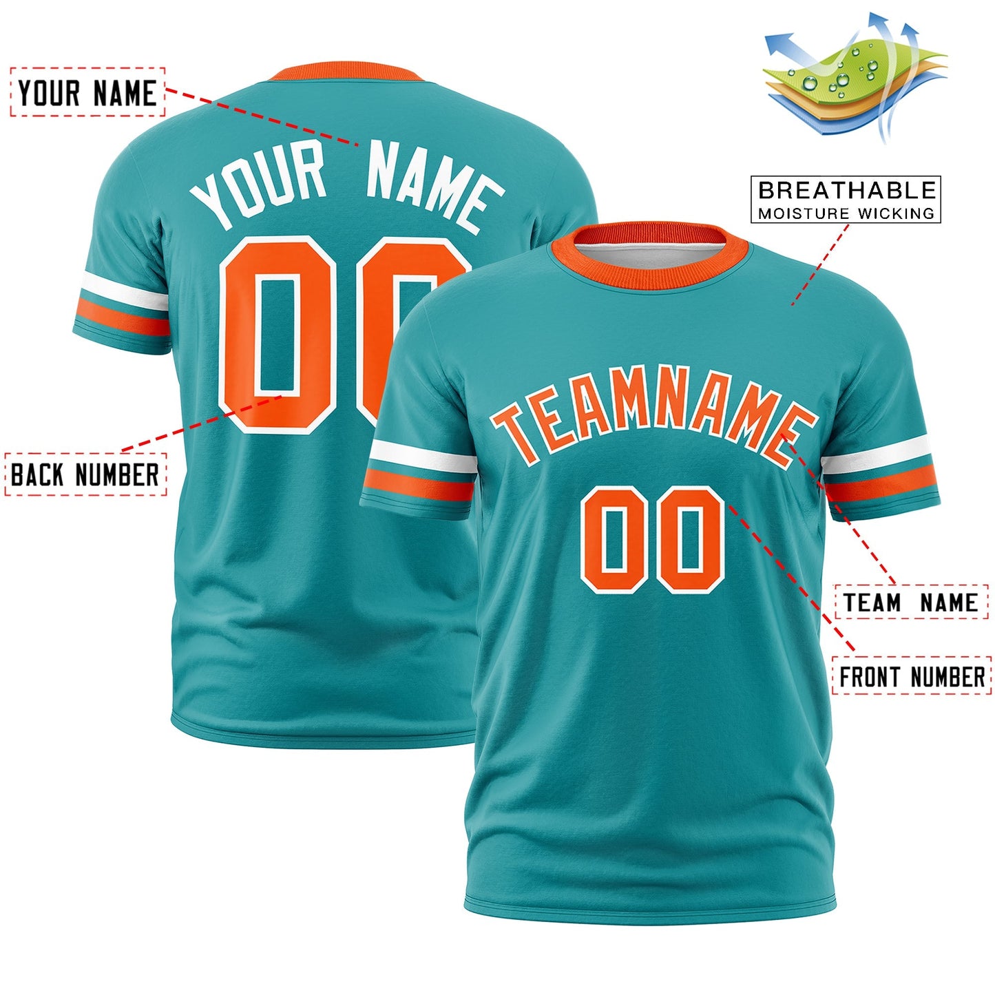 Custom Powder Blue Orange T-shirt Classic Style Stripe Fashion Sports Shirt for Youth & Adults