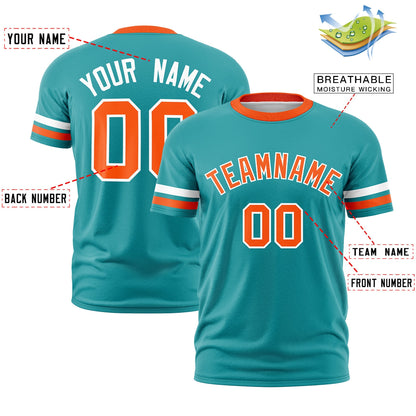 Custom Powder Blue Orange T-shirt Classic Style Stripe Fashion Sports Shirt for Youth & Adults