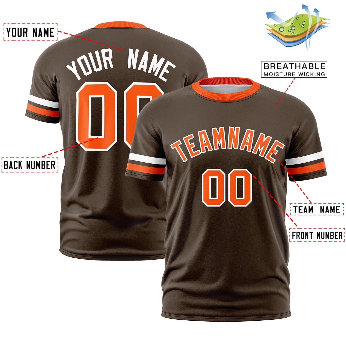 Custom Brown Orange T-shirt Classic Style Stripe Fashion Sports Shirt for Youth & Adults