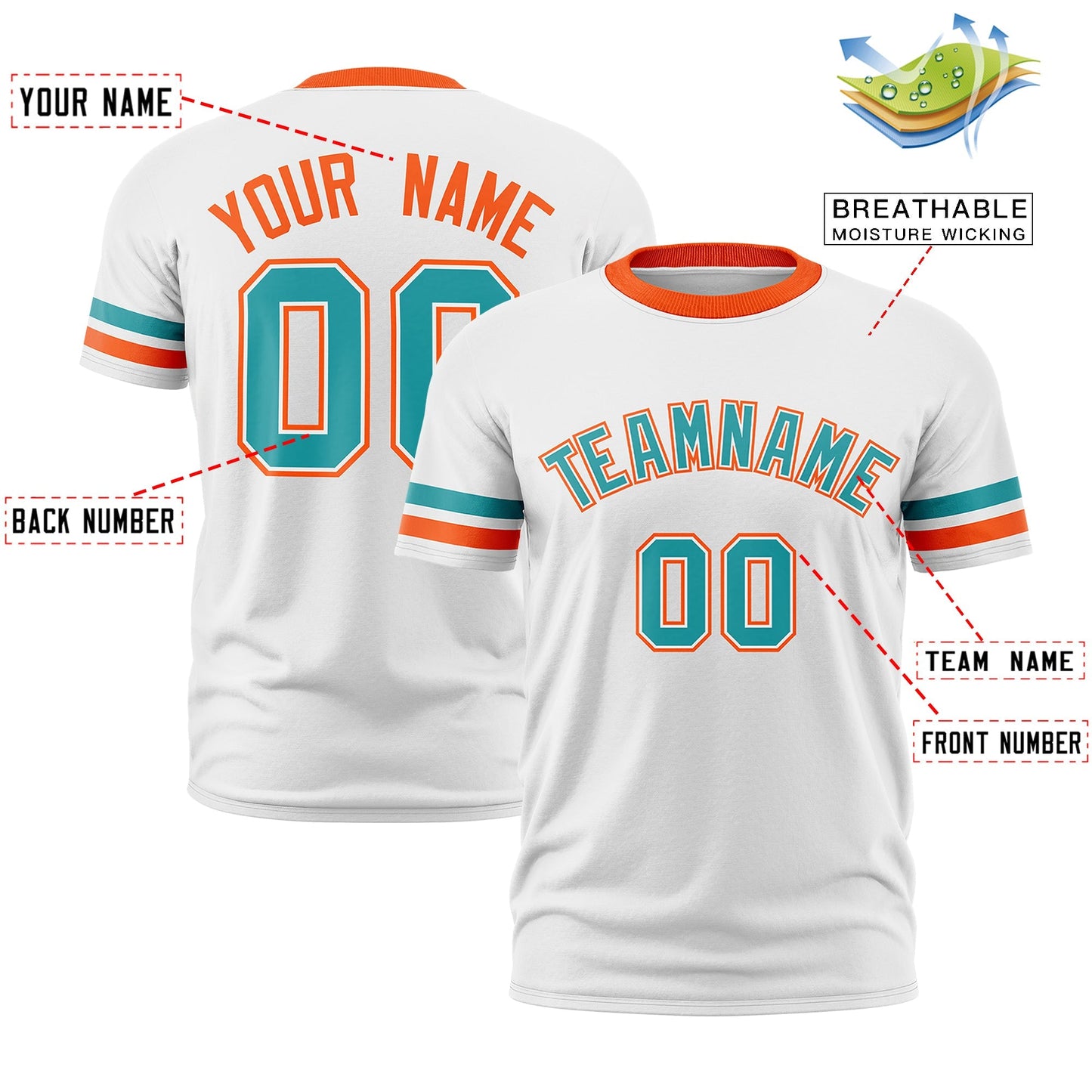 Custom White Orange T-shirt Classic Style Stripe Fashion Sports Shirt for Youth & Adults