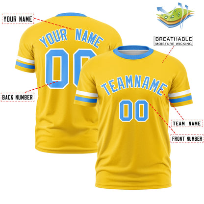 Custom Gold Powder Blue T-shirt Classic Style Stripe Fashion Sports Shirt for Youth & Adults