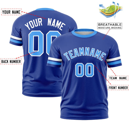 Custom Royal Blue Powder Blue T-shirt Classic Style Stripe Fashion Sports Shirt for Youth & Adults