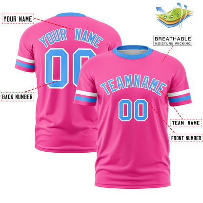 Custom Pink Powder Blue T-shirt Classic Style Stripe Fashion Sports Shirt for Youth & Adults