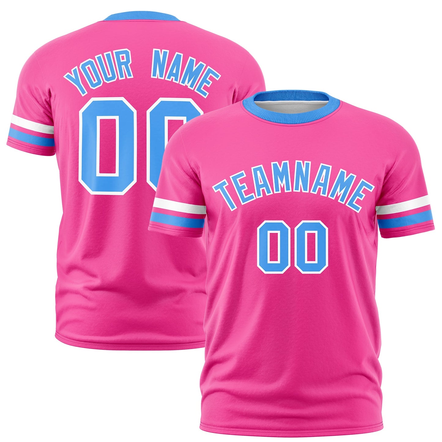 Custom Pink Powder Blue T-shirt Classic Style Stripe Fashion Sports Shirt for Youth & Adults