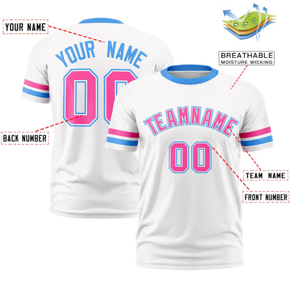 Custom White Powder Blue T-shirt Classic Style Stripe Fashion Sports Shirt for Youth & Adults
