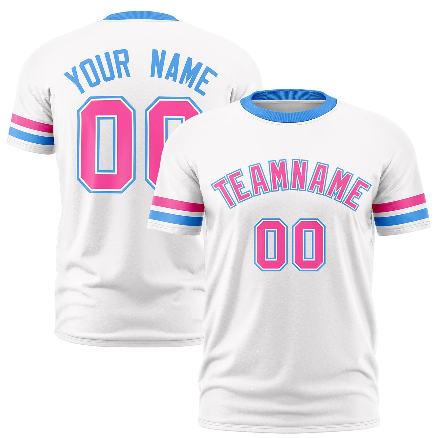 Custom White Powder Blue T-shirt Classic Style Stripe Fashion Sports Shirt for Youth & Adults