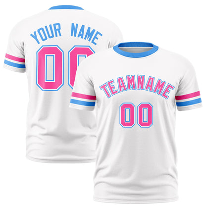 Custom White Powder Blue T-shirt Classic Style Stripe Fashion Sports Shirt for Youth & Adults