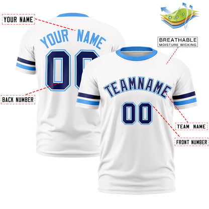 Custom White Powder Blue T-shirt Classic Style Stripe Fashion Sports Shirt for Youth & Adults