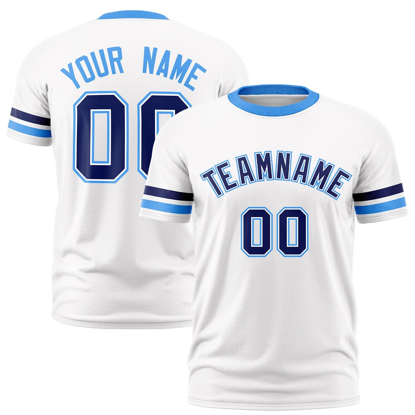 Custom White Powder Blue T-shirt Classic Style Stripe Fashion Sports Shirt for Youth & Adults
