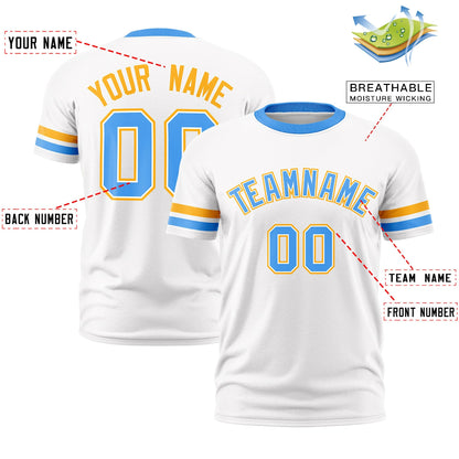 Custom White Powder Blue T-shirt Classic Style Stripe Fashion Sports Shirt for Youth & Adults