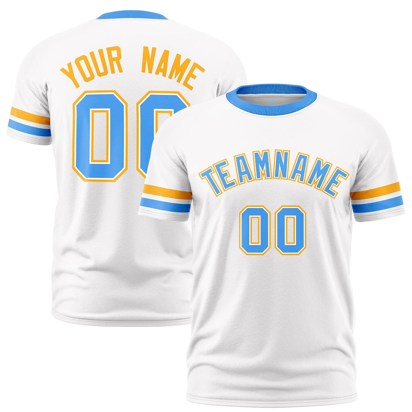 Custom White Powder Blue T-shirt Classic Style Stripe Fashion Sports Shirt for Youth & Adults