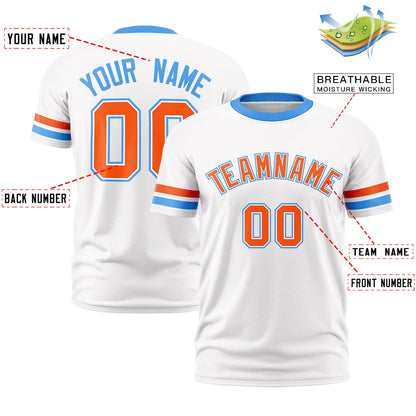 Custom White Powder Blue T-shirt Classic Style Stripe Fashion Sports Shirt for Youth & Adults