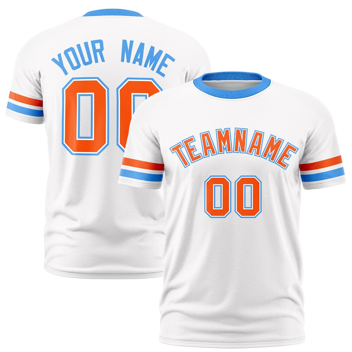 Custom White Powder Blue T-shirt Classic Style Stripe Fashion Sports Shirt for Youth & Adults