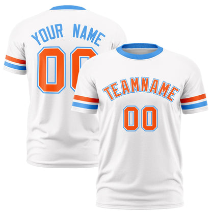 Custom White Powder Blue T-shirt Classic Style Stripe Fashion Sports Shirt for Youth & Adults