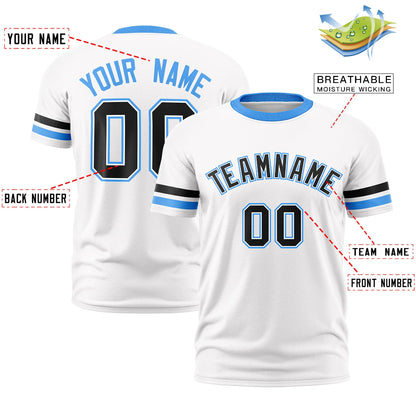 Custom White Powder Blue T-shirt Classic Style Stripe Fashion Sports Shirt for Youth & Adults