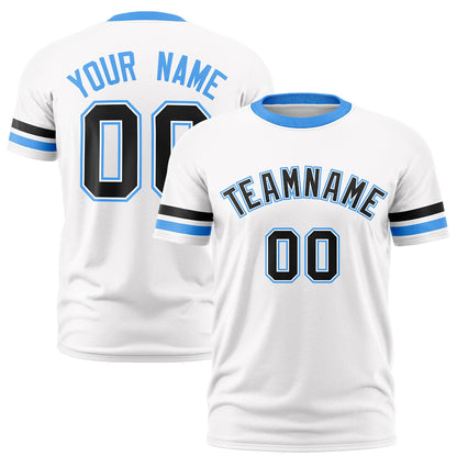 Custom White Powder Blue T-shirt Classic Style Stripe Fashion Sports Shirt for Youth & Adults